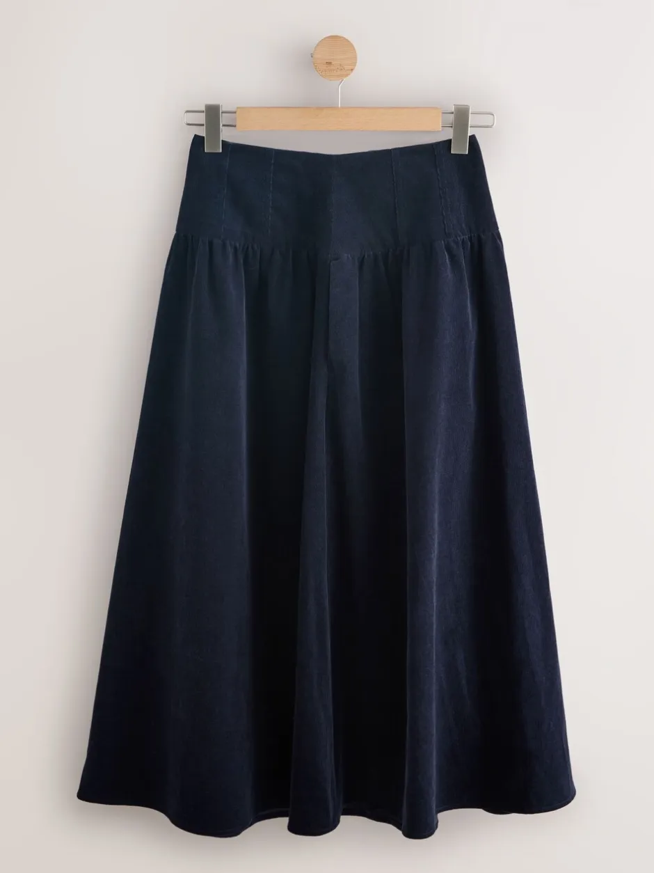Rokken*Next - Midi rok van corduroy met verlaagde taille Marineblauw