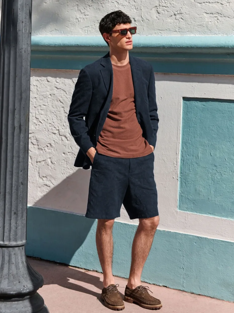 Shorts*Next Marineblauw - Regular fit Nova Fides shorts van Italiaanse stof met gehaakt patroon
