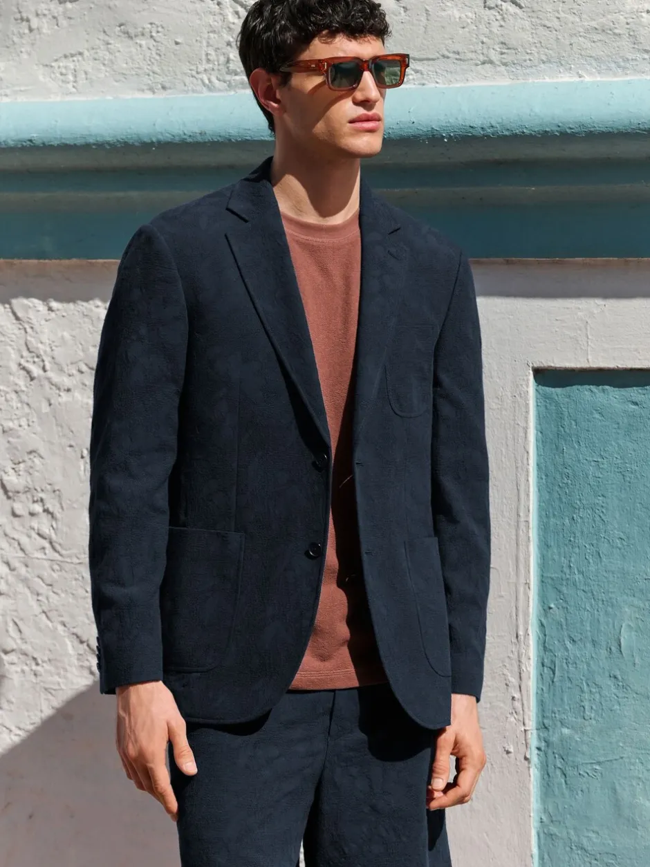 Blazers En Business-Jasjes|Next Marineblauw - Regular-fit Nova Fides kostuumjasje van Italiaanse stof met gehaakt patroon