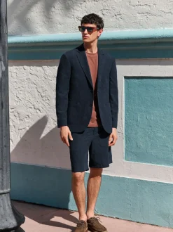 Blazers En Business-Jasjes|Next Marineblauw - Regular-fit Nova Fides kostuumjasje van Italiaanse stof met gehaakt patroon
