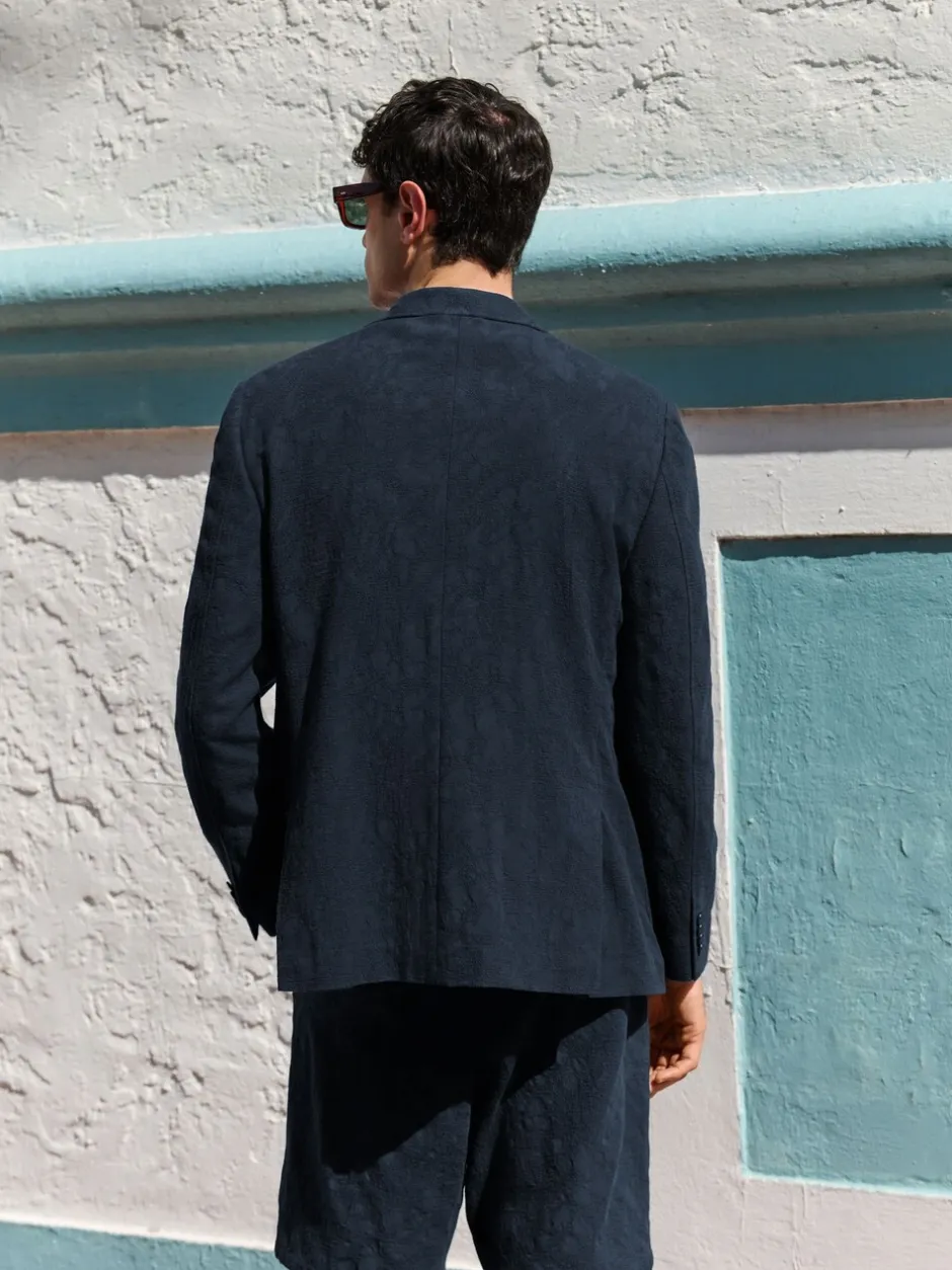 Blazers En Business-Jasjes|Next Marineblauw - Regular-fit Nova Fides kostuumjasje van Italiaanse stof met gehaakt patroon