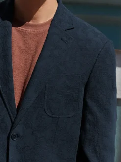 Blazers En Business-Jasjes|Next Marineblauw - Regular-fit Nova Fides kostuumjasje van Italiaanse stof met gehaakt patroon