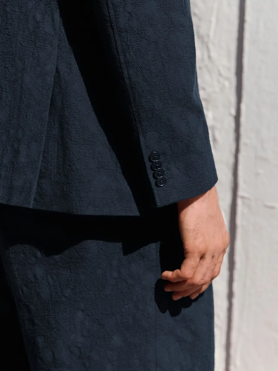 Blazers En Business-Jasjes|Next Marineblauw - Regular-fit Nova Fides kostuumjasje van Italiaanse stof met gehaakt patroon