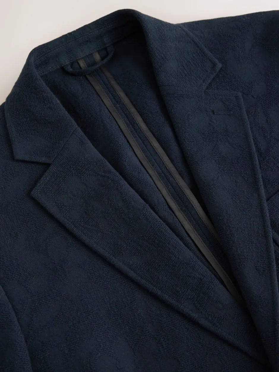 Blazers En Business-Jasjes|Next Marineblauw - Regular-fit Nova Fides kostuumjasje van Italiaanse stof met gehaakt patroon