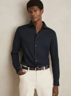 Shirts*Reiss - Duke Air-Water Cotton Slim-Fit Shirt Marineblauw