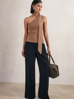 Broeken|Reiss - Eden wijde broek van keperstof met elastische tailleband Marineblauw