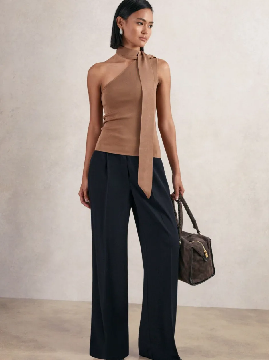 Broeken|Reiss - Eden wijde broek van keperstof met elastische tailleband Marineblauw