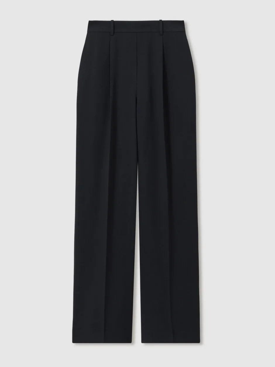 Broeken|Reiss - Eden wijde broek van keperstof met elastische tailleband Marineblauw