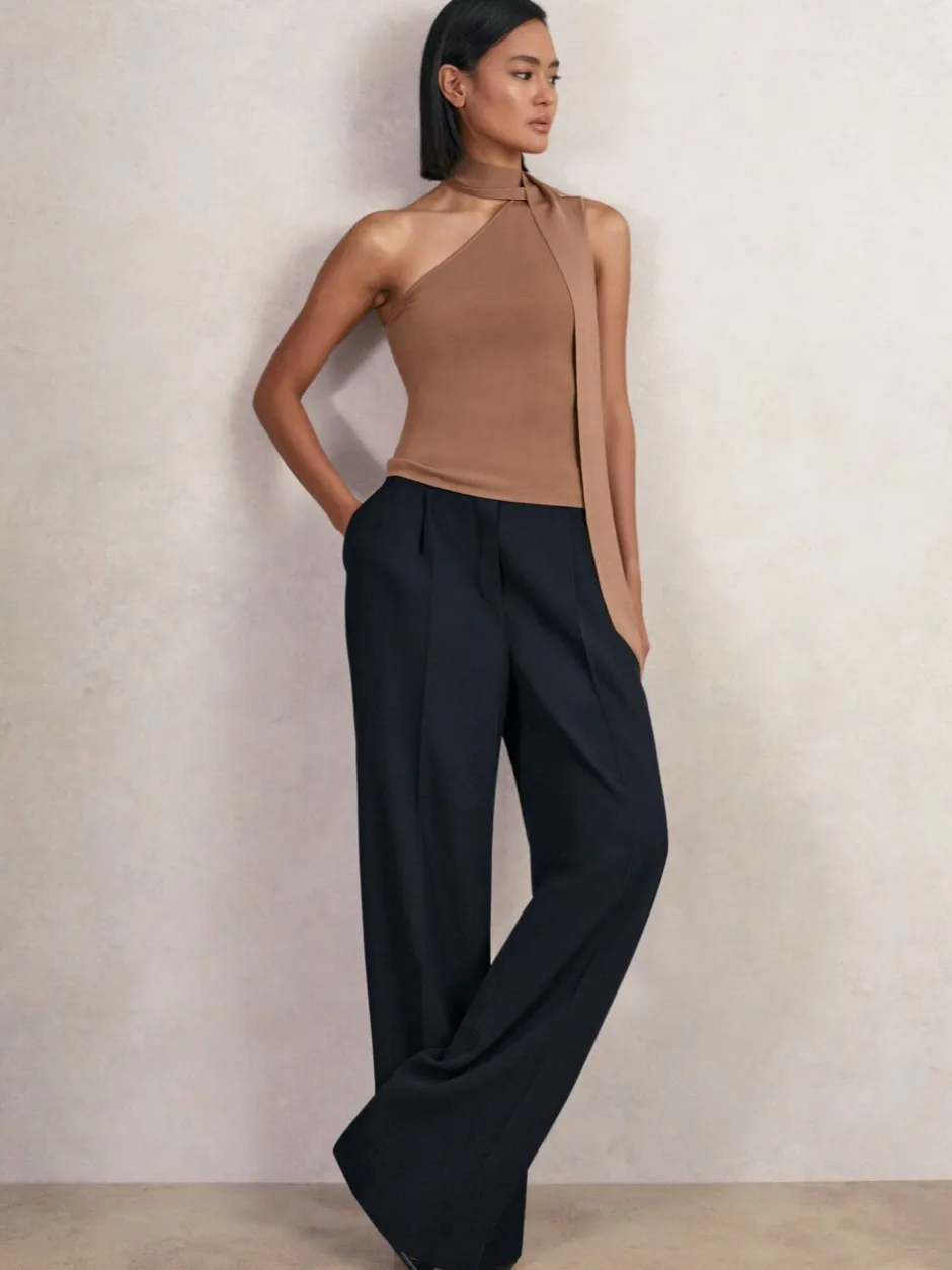 Broeken|Reiss - Eden wijde broek van keperstof met elastische tailleband Marineblauw