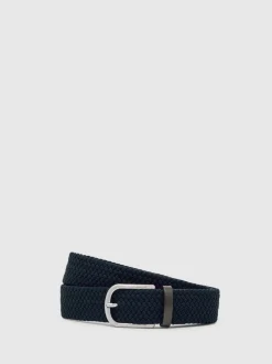 Riemen En Bretels*Reiss - Elmont Basket Weave Belt Marineblauw