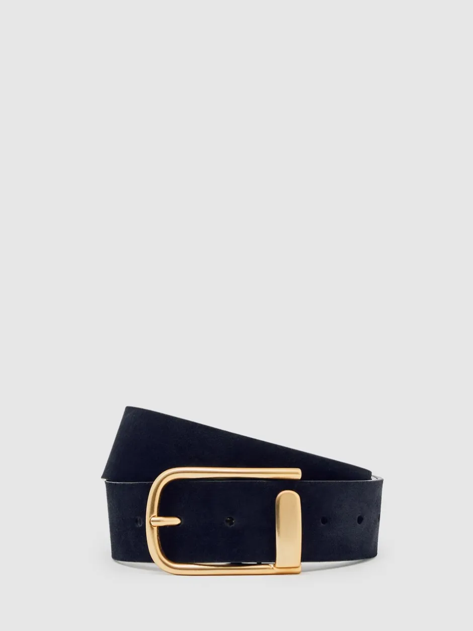 Ceintuurs|Reiss - Iyla leren riem met halve gesp Marineblauw
