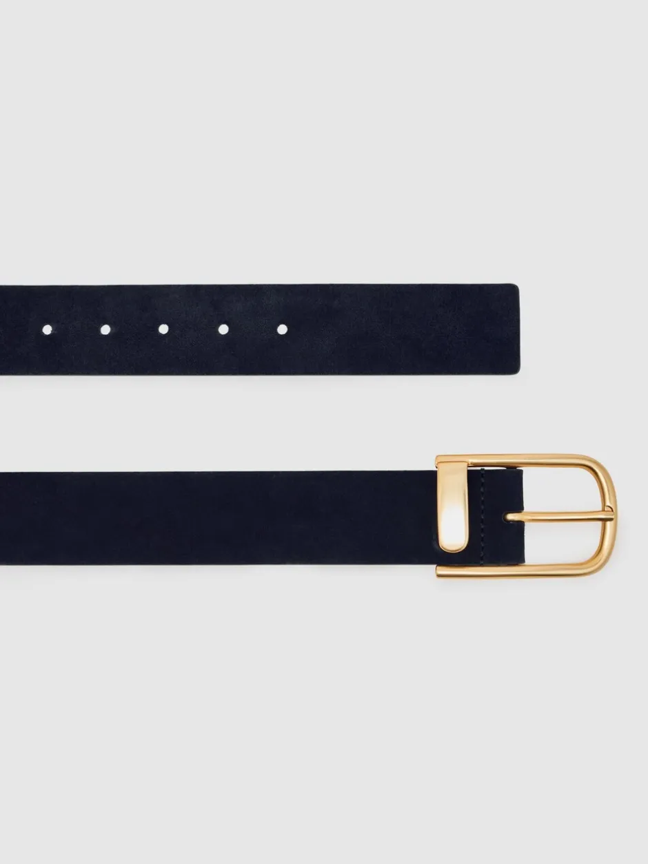 Ceintuurs|Reiss - Iyla leren riem met halve gesp Marineblauw