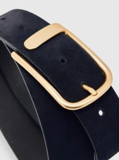 Ceintuurs|Reiss - Iyla leren riem met halve gesp Marineblauw