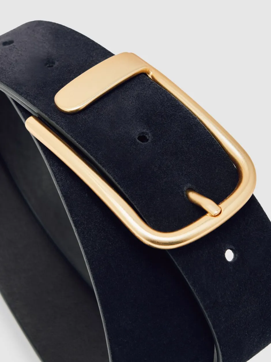 Ceintuurs|Reiss - Iyla leren riem met halve gesp Marineblauw