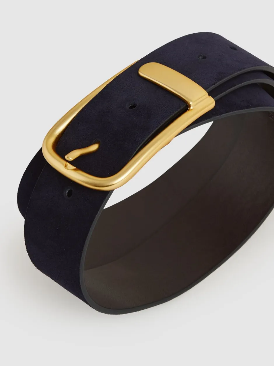 Ceintuurs|Reiss - Iyla leren riem met halve gesp Marineblauw
