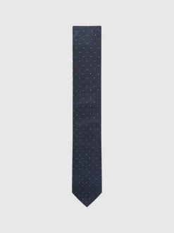 Stropdassen En Pochets|Reiss Marineblauw - zijden Liam stropdas met stippen