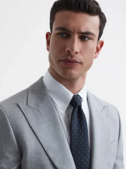 Stropdassen En Pochets|Reiss Marineblauw - zijden Liam stropdas met stippen