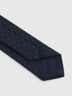 Stropdassen En Pochets|Reiss Marineblauw - zijden Liam stropdas met stippen