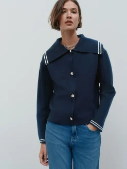 Gebreide Kleding|Next - Sailor Collar Cardigan Marineblauw