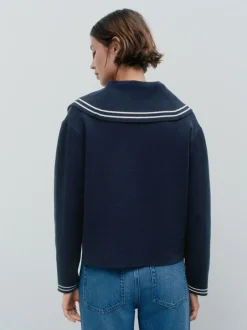 Gebreide Kleding|Next - Sailor Collar Cardigan Marineblauw