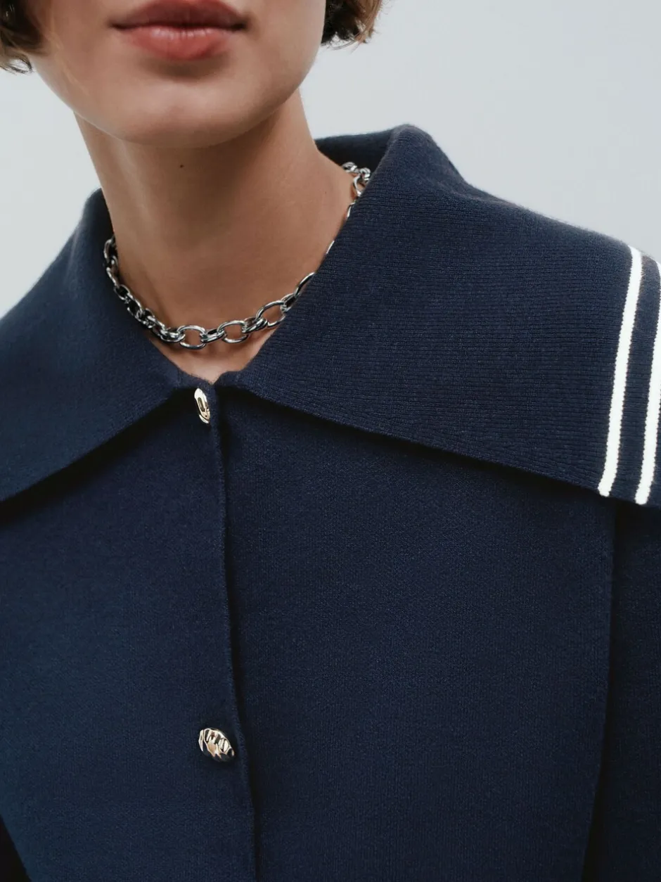Gebreide Kleding|Next - Sailor Collar Cardigan Marineblauw