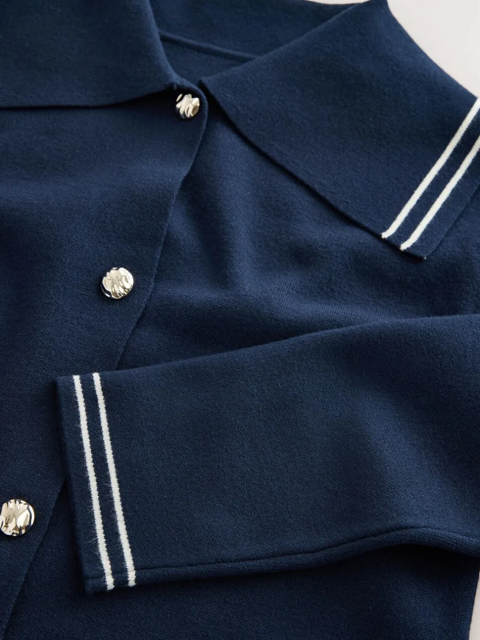 Gebreide Kleding|Next - Sailor Collar Cardigan Marineblauw
