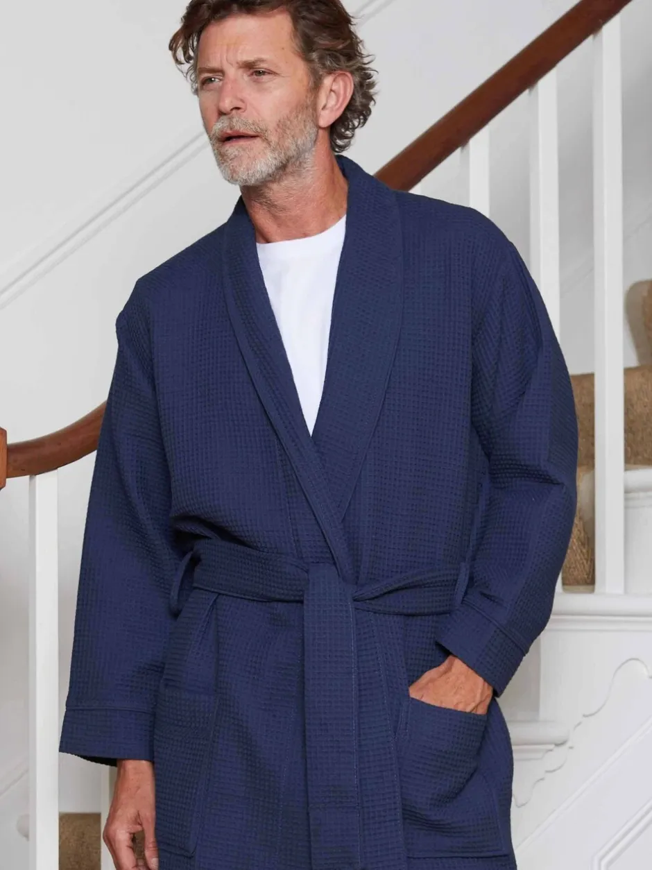 Kamerjassen En Badjassen|Savile Row Company - - Katoenen kamerjas met wafeldessin Marineblauw