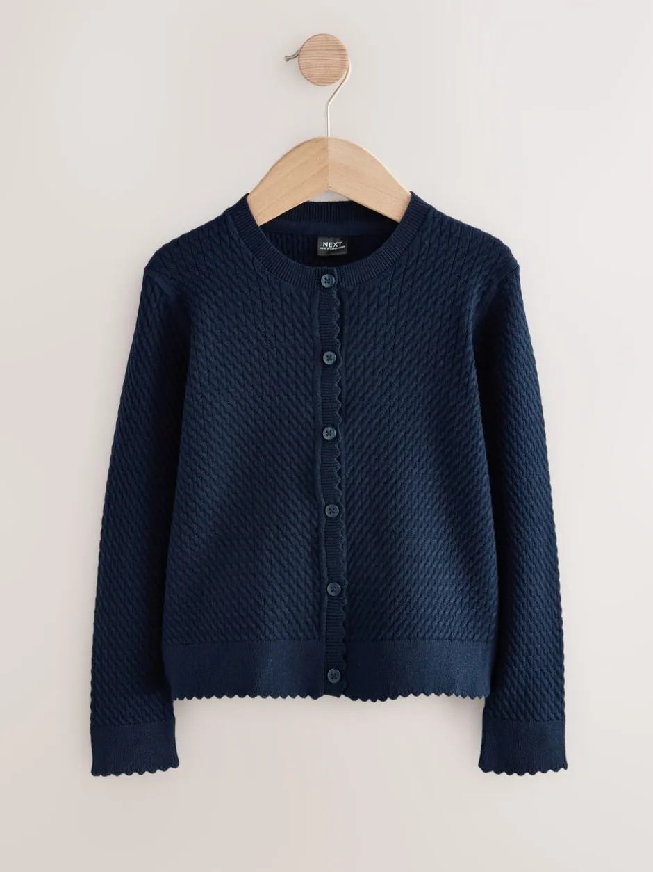 Schoolkleding|Gebreide Kleding*Next - Schoolvest met kabelmotief van katoen (3-16jr) Marineblauw