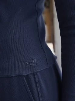 Loungewear|Alle Nacht- En Loungekleding*self. - Geribbelde pyjama met knopen Marineblauw