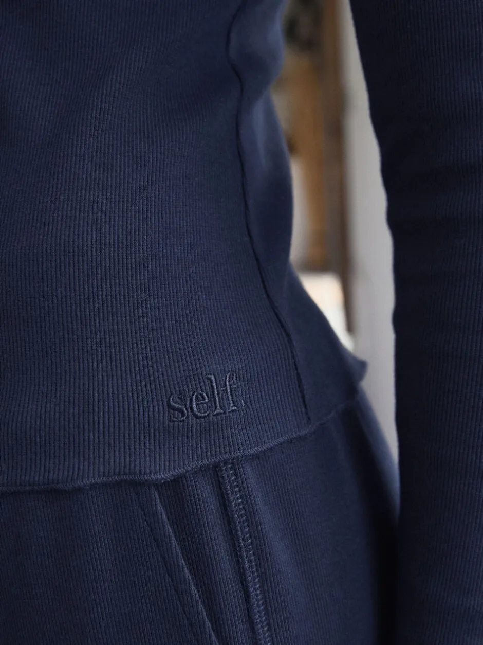 Loungewear|Alle Nacht- En Loungekleding*self. - Geribbelde pyjama met knopen Marineblauw