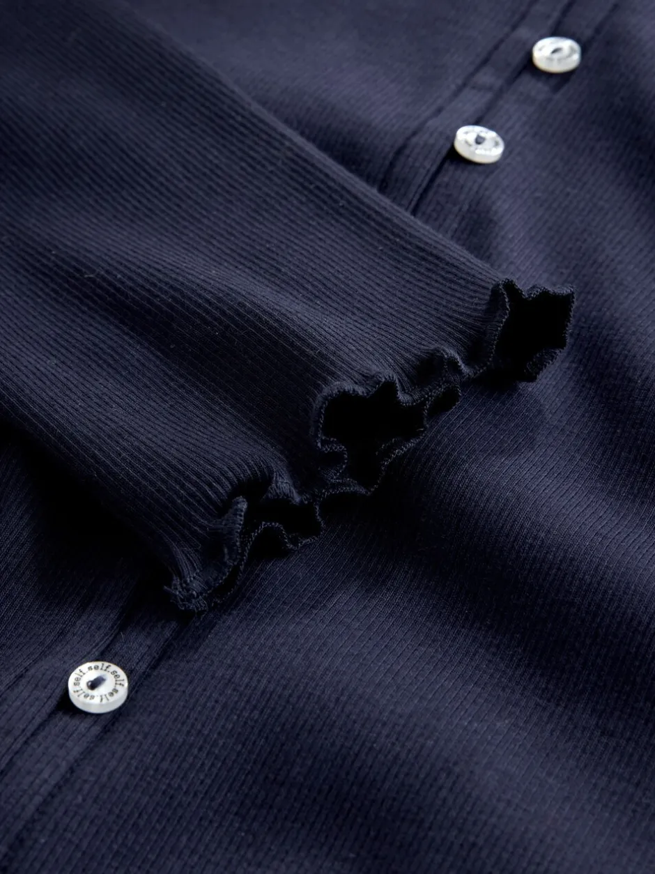 Loungewear|Alle Nacht- En Loungekleding*self. - Geribbelde pyjama met knopen Marineblauw