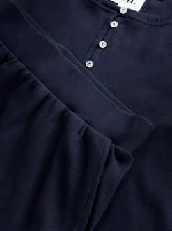 Loungewear|Alle Nacht- En Loungekleding*self. - Geribbelde pyjama met knopen Marineblauw