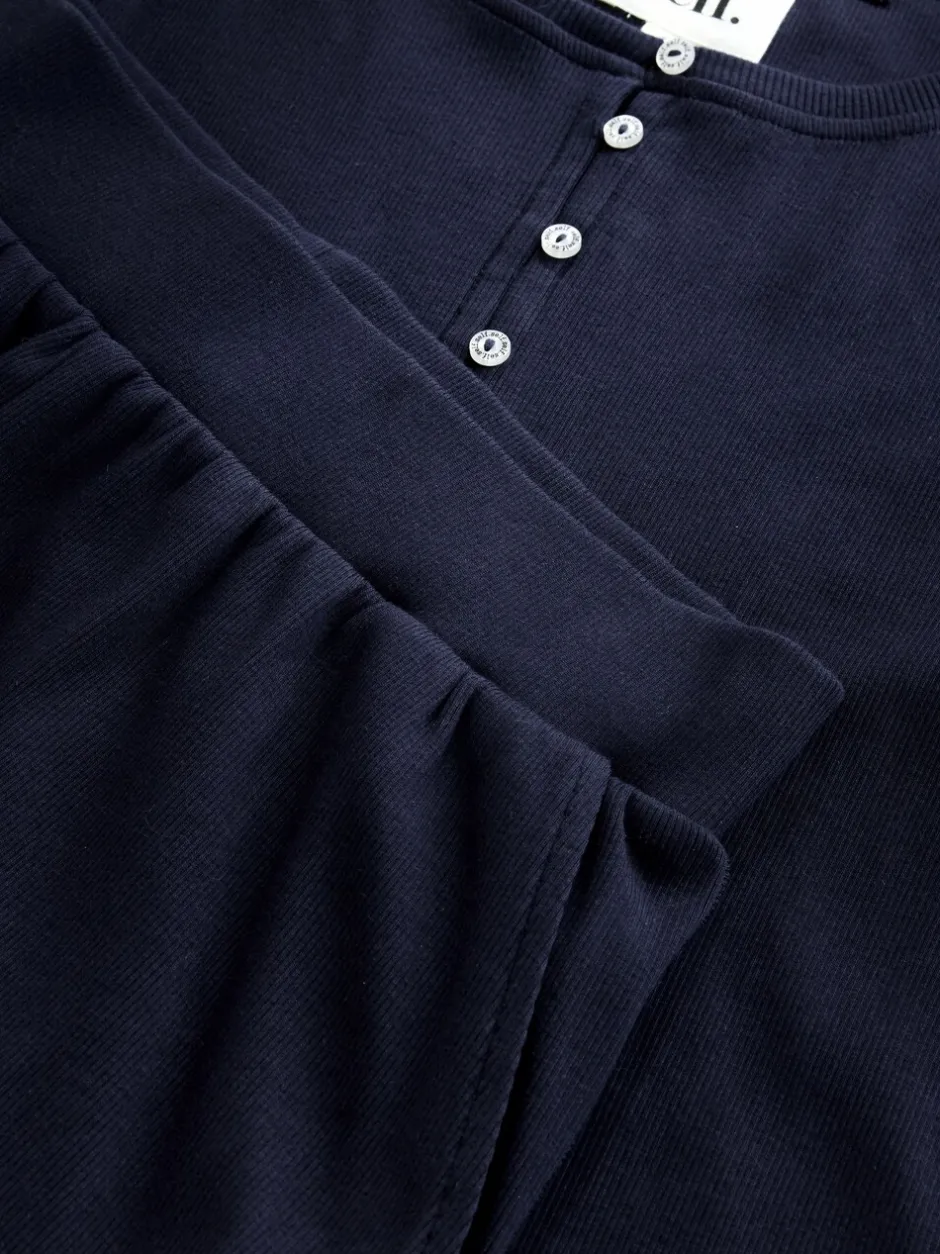 Loungewear|Alle Nacht- En Loungekleding*self. - Geribbelde pyjama met knopen Marineblauw