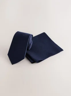 Stropdassen En Pochets|Next Marineblauw - Set met textuurrijke stropdas en pochet