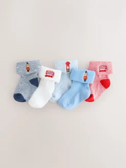 Sokken En Panty's|Sokken*Next - Set van 5 geborduurde sokken met omslag (0mnd-2jr) Marineblauw