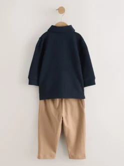 Tops|Joggingbroeken*Next - Set van poloshirt met lange mouwen en joggingbroek (3mnd-7jr) Marineblauw