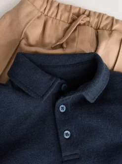 Tops|Joggingbroeken*Next - Set van poloshirt met lange mouwen en joggingbroek (3mnd-7jr) Marineblauw