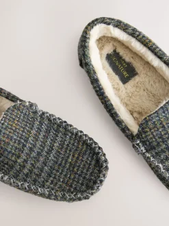 Pantoffels|Loungewear*Next Marineblauw - Signature Harris Tweed Moccasin Slippers