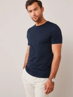 T-Shirts En Hemden|Next Marineblauw - Slim Fit - Essentieel katoenen T-shirt met ronde hals