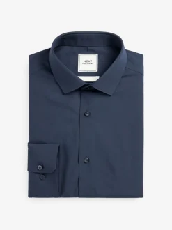 Formele Overhemden|Shirts|Next - Slim Fit - Strijkvrij net overhemd met enkele manchet Marineblauw