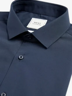 Formele Overhemden|Shirts|Next - Slim Fit - Strijkvrij net overhemd met enkele manchet Marineblauw