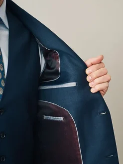 Pakken|Next - Slim Fit Signature Cerutti 100% Italian Wool Suit Jacket Marineblauw