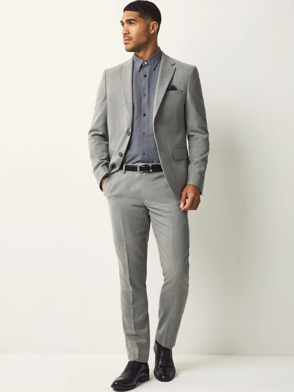 Formele Overhemden|Next Marineblauw - Smart Cotton Rich Trimmed Textured Shirt