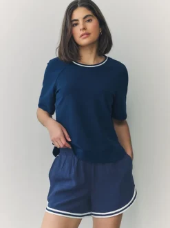 Shorts|Next Marineblauw - Sportshort met contrasterende Streep