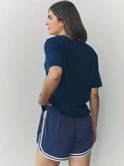 Shorts|Next Marineblauw - Sportshort met contrasterende Streep