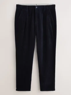 Broeken En Chino's|Next - Standaard toelopende pasvorm - Corduroy Single Pleated Trousers Marineblauw