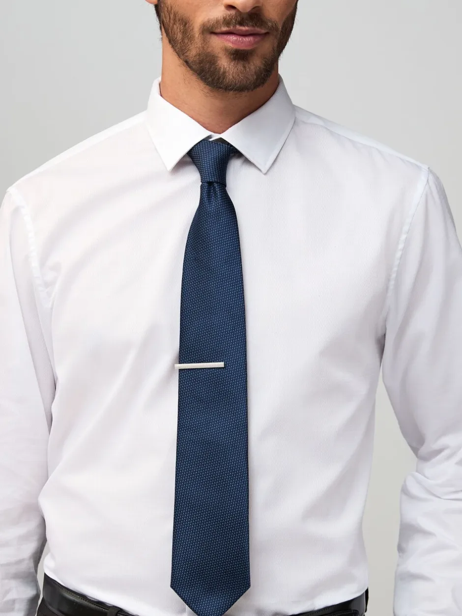 Stropdassen En Pochets|Next Marineblauw - Stropdas met textuur en dasspeld