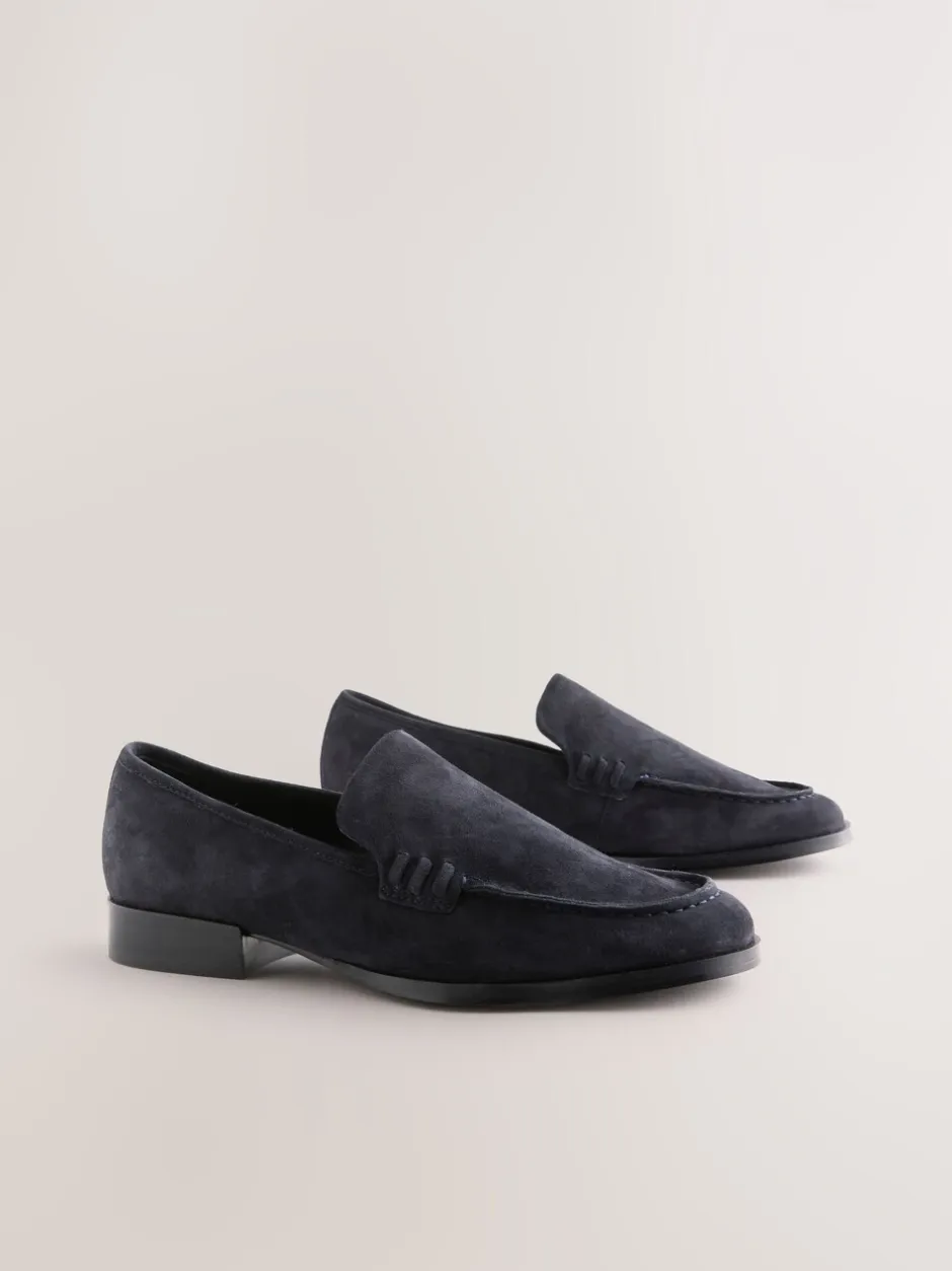 Lage Schoenen|Next - Suède ronde neus Instappers Marineblauw