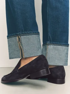 Lage Schoenen|Next - Suède ronde neus Instappers Marineblauw