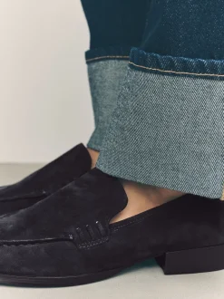 Lage Schoenen|Next - Suède ronde neus Instappers Marineblauw